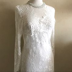 Alenon Lace Maxi Dress. So Pretty, Can Be Used As Wedding Dress. No Lining, You Will Need To Find Pretty Slip To Go Under. Already Have Wedding Dress? Use This One As Breathtaking Lingerie For Your Wedding Night. Empire Waistline, Slightly Overlapping Bust. Chest Across Is 17” Waist Across Is 16” Length Is 59” Lace Is Slightly Stretchy. Garment Was Never Used, In Like New Condition Without Tag. Off-white Maxi Dress With Lace Trim For Brunch, White V-neck Maxi Dress With Lace Trim, White Vintage Long-sleeve Dress With Lace Trim, Maternity Lace Maxi Dress With V-neck, Spring Maternity Dress With Lace Trim And V-neck, Empire Waistline, Alencon Lace, Lace Maxi, Wedding Night