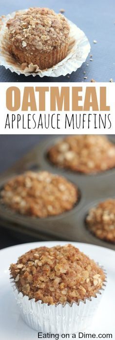 an oatmeal muffin is sitting on a plate next to some muffins