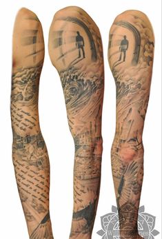 two legs with different tattoos on them