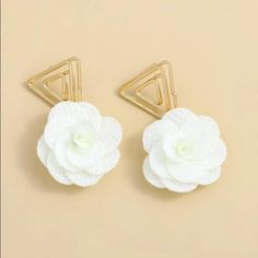 This Pair Of Floral Earrings Is A Wonderful Addition To Your Wardrobe And Your Style! This Unique Pair Is Sure To Get Lots Of Compliments! Elegant Flower Earrings For Summer, White Flower Earrings For Spring Wedding, Chic White Flower-shaped Earrings, Chic White Flower Earrings For Wedding, Chic White Flower Wedding Earrings, Spring Party White Flower Earrings, White Flower Earrings For Party, White Flower Decorated Earrings For Parties, Chic White Flower Earrings For Spring