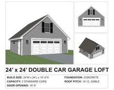 two car garage plans with the measurements for each one