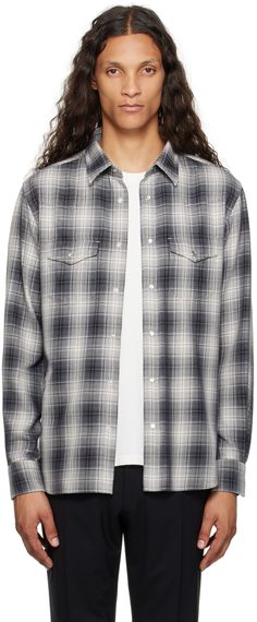 Cotton flannel shirt. Check pattern throughout. · Spread collar · Press-stud closure · Western yoke at front and back · Flap pockets · Shirttail hem · Press-stud barrel cuffs Supplier color: Combo grey Classic Flannel Shirt With Snap Buttons, Check Shirts, Western Shirt, Color Combo, Western Shirts, Press Studs, Check Pattern, Cotton Flannel, Flannel Shirt