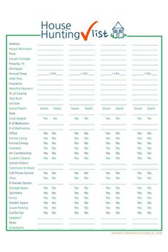 the house hunting list is shown in green and blue