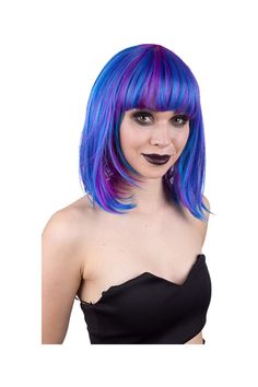 HPO Adult Women&#39;s Multi Color Straight Shoulder Length Trendy Galaxy Bob Wig HW-6812 Eyes Melting, Color Bob Wig, Space Woman, Color Bob, Trendy Bob, Super Hero Outfits, Halloween Wigs, Cap Designs, White Headband