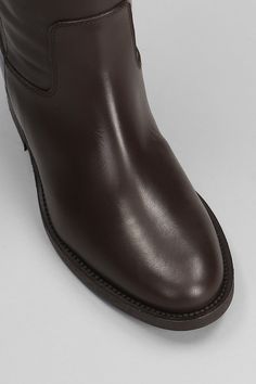 in dark brown leather, Made in Italy, almond toe, leather sole, 80mm wedge, 100% leather Brown Goodyear Welted Boots For Office, Elegant Brown Plain Toe Boots, Classic Brown Boots With Leather Lining, Elegant Brown Bridle Leather Boots, Elegant Brown Leather Boots, Classic Brown Formal Boots, Classic Brown Plain Toe Boots, Classic Brown Boots With Leather Sole, Elegant Brown Almond Toe Boots