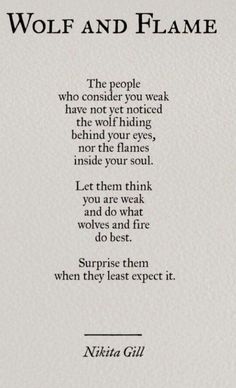 the poem wolf and flame is written in black ink on white paper with an image of a