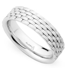 a white gold ring with woven design