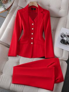 CAROLINE SUITS Women's Elegant Stylish Fashion Office Blazer Jacket & – Divine Inspiration Styles Suit Trousers Women, Womens Blazer Coat, Black And White Suit, Female Office, Casual Professional, Fashion Office, Work Suits, Red Suit, Suit Trousers