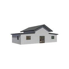 an image of a house that is rendered on a white background with black roof and windows