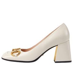 (WMNS) Gucci Mid-heel pump with Horsebit 'White Leather' 643886-C9D00-9022 Light Grey Leggings, Ivory Pumps, Mid Heels Pumps, Vintage Heels, White Pumps, Fashion Performance, Grey Leggings, Mid Heel, Stylish Sneakers