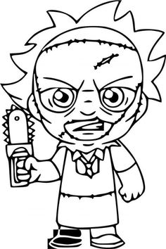 a cartoon zombie holding a knife in his hand