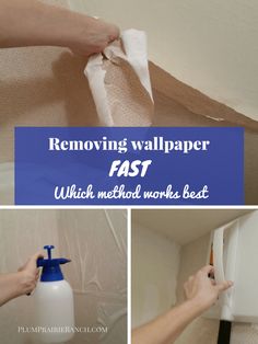 someone removing wallpaper with a spray bottle