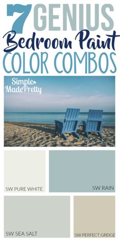 the 7 genius bedroom paint color combo is shown in blue and white, with two beach chairs