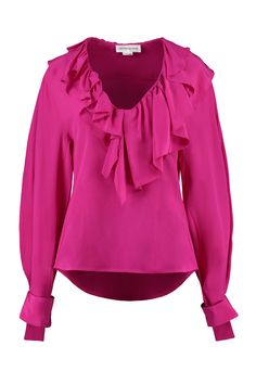 2448 VICTORIA BECKHAM RUFFLED SILK BLOUSE Top Fucsia, Color Fuchsia, Silk Top, Dress Codes, Pink Fashion, Victoria Beckham, Silk Blouse, Size Clothing, Clothes For Sale