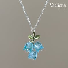 ~ Welcome to Vachana Jewellery ~ ✧ See our shop announcement for promotions, new product & updates ✧        -------------------------------------  ✧ All of our jewellery items are nickel, cadmium and lead free ✧  ✧Designed & handfashioned in the UK✧ ✔️ Tarnish free & waterproof ✔️ Hypoallergenic      -------------------------------------  ✿ Product Description ✿ - Pendant: made of lampwork, silver foil and zinc alloy leaf [dimensions: width 2cm x length 3cm) - Necklace chain: Sterling silver 925 Blue Sterling Silver Necklace With Flower Charm, Adjustable Blue Flower Pendant Necklace, Luxury Blue Flower Pendant Jewelry, Unique Blue Flower Pendant Jewelry, Blue Flower-shaped Jewelry With Flower Charm, Luxury Packaging, Blue Colour, Silver Foil, Lily Of The Valley