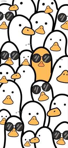 a bunch of ducks with sunglasses on them