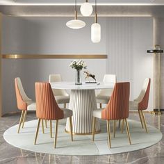 Modern Round Marble Dining Table Set - Casatrail.com Marble Dining Table Set, Stone Top Dining Table, Round Marble Dining Table, Modern Kitchen Tables, Round Dining Table Modern, Set Meja Makan, Luxury Dining Table, Stone Dining Table, Marble Table Top