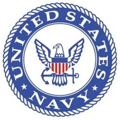 the united states navy logo is shown in blue and white