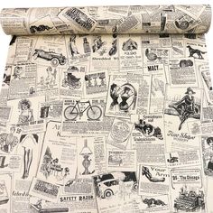 a roll of newspaper paper with images of various types of things on it and the words,