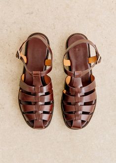 Constance Low Sandals - Brown - Bovine leather - Sézane Low Sandals, Branded Outfits, Denim Sweatshirt, African Clothing For Men, Fisherman Sandals, Brown Sandals, Bag Dress, Small Leather Goods