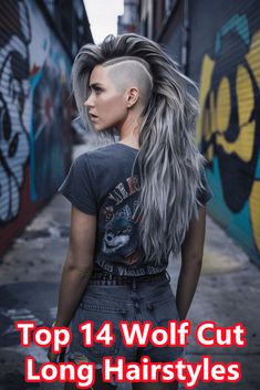 How To Grow Out Undercut For Women, Wolf Undercut, Undercut Growing Out Hairstyles, Wolf Cut With Undercut, Long Hair Undercut Women, Long Hair Mohawk, Long Hair Shaved Sides, Wolf Cut Long