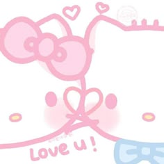 the hello kitty wallpaper has hearts and bows on it's head, as well as an image of a bow