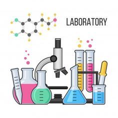 laboratory equipment with the words laboratory on it and an image of flasks filled with liquid