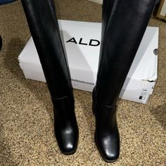 Size 6.5 Only Wore Once, Leather In Great Condition Still In Their Original Box, Dm (626) 841 3759 Black Faux Leather Knee-high Boots With Reinforced Heel, Aldo Shoes, Shoes Heels Boots, Knee High, Shoes Women Heels, Heeled Boots, Original Box, Shoes Heels, Size 6