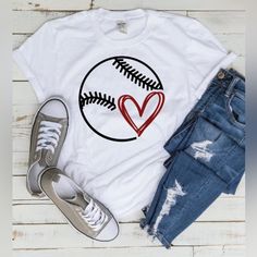 New! Never Worn! The Baseball/Softball Love Tee In Bright White With Black Laces And A Red Heart Is Perfect For Cheering From The Bleachers! It’s Soft, Comfy And Pairs With Any Bottoms. Fabric: 100% Cotton Softball Decals, Softball Pitcher, Cricut Htv, Softball Bows, Baseball Svg, Cat Lover Shirt, Softball Mom, Baseball Mom