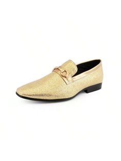 Treat your feet to pure luxury with the classic Amali Sutton men's glitter shoes from Just Men's Shoes. These mens gold glitter loafers bring modern style blended with classic sophistication for the perfect look. Made with a sheen glitter upper which is complemented by a simplistic metal bit and sleek block heel - gives you a look that is both fashionable and formal. With its signature mid-top design, these mens' smoking slippers will give any outfit an eye-catching accent. Whether you are atten Glitter Dress Shoes, Mens Dress Loafers, Dress Loafers, Slip On Loafers, Glitter Shoes, Glitter Dress, Mid Top, Club Style, Mens Gold