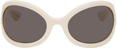 Gucci: White Oversized Oval Sunglasses | SSENSE Trendy White Round Frame Sunglasses, Gucci White Sunglasses With Uv Protection, Classic White Round Frame Sunglasses, Luxury White Gucci Sunglasses, White Uv Protection Round Frame Sunglasses, White Round Frame Sunglasses With Gradient Lenses, Elegant White Gucci Sunglasses, Modern White Round Frame Sunglasses, Protection Logo