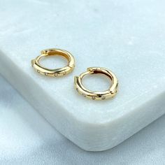 14k Solid Gold Huggie Earrings featuring Clear Cubic Zirconia, 14k Solid Yellow Gold Classic CZ Huggie Earrings. - Earrings Size:Length: 14mm | Width: 3mm | Thickness: 2mm Gold Huggie Earrings, Huggie Earrings, Chain Choker, Gold Set, Jewelry Earrings Hoops, Huggies Earrings, Solid Yellow, 10k Gold, Jewelry Supplies