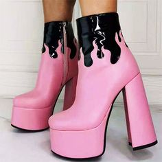 Material: Vegan Leather Run small, please review the sizing information Boogzel Apparel, Ideas Principales, Boots Chunky Heel, Egirl Fashion, Short Booties, Boots Chunky, Women Ankle Boots, Trendy Boots, Pink Boots