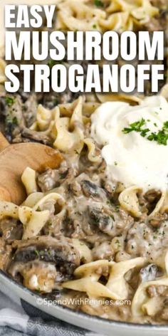 an easy mushroom stroganoni recipe in a skillet