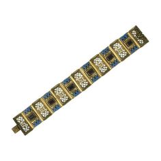 Art Deco bracelet of enamel and purple glass stones. Zig zag enamel in eygptian blue and black set around emerald cut amythest pastes. Pierced panels alternate between the stone set links. 
 1930s Czechoslovakia. Excellent condition.
 7.25" x 1" Japanese Bracelet, Czech Jewelry, Art Deco Bracelet, Antique Fashion, Egyptian Jewelry, Art Nouveau Design, Enamel Bracelet, Designer Fashion Jewelry, Black Set