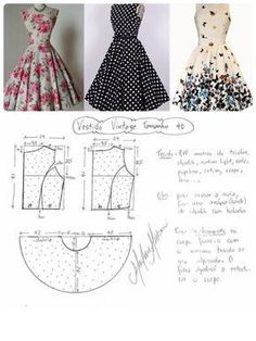 three dresses with different patterns on them and instructions to sew the dress in it