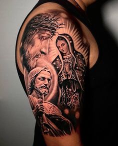 Christian Half Sleeve, Religous Tattoo, Half Sleeve Tattoo Ideas, Cool Half Sleeve Tattoos, Quarter Sleeve Tattoos, Christ Tattoo, Christian Sleeve Tattoo