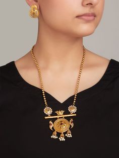 Buy Gold Toned Handcrafted Brass Necklace with Earrings | NJAUG13/NARI3