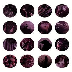 nine circular images of women in black and purple colors, each with their own image