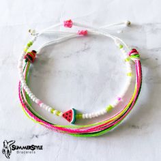 YOU CAN NOW SHOP ON MY NEW WEBSITE! www.summerstylebracelets.com This wax cord bracelet pack is the perfect gift for the watermelon lover in your life! Feels like summer year round! Completely waterproof, adjustable so it will fit any size wrist. Just pull to close. All of my friendship bracelets are made with 100% cotton embroidery floss & my water proof jewelry is made with 100% waxed polyester cord. Any other supplies I use are all natural & eco friendly & everything is made in a smoke-free & Pink Bohemian Braided Bracelets For Summer, Bohemian Pink Braided Bracelets For Summer, Adjustable Friendship Bracelets For Summer Vacation, Adjustable Pink Summer Bracelets, Summer Vacation Adjustable Friendship Bracelets, Adjustable Multicolor Summer Bracelets, Adjustable Multicolor Bracelets For Summer, Adjustable Summer Beaded Bracelets, Adjustable Beaded Summer Bracelets