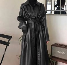 Slytherin Clothes, Leather Dress Women, Leather Coat Womens, Trench Coat Dress, Black Leather Coat, Long Leather Coat, Long Black Coat, Grunge Dress, Long Coat Jacket