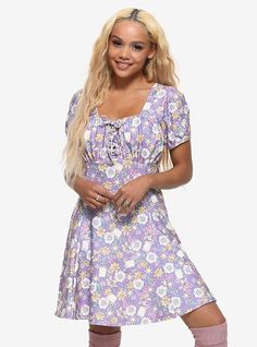 Her Universe Disney Tangled Floral Icons Dress, MULTI Floral Icons, Tie Dye Girl, Disney Dress, Dress Lavender, Dress Date Night, Skirted Swimsuit, Disney Shoes, Her Universe, Black Widow Marvel