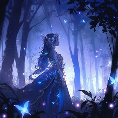 p: a fairy in the mystery forest, detailed, in the style of the blue and violet colour- -s 200 - -Nino Fairy Academia Aesthetic, Prompts Art, Pretty Nature Pictures, Dark Forest Aesthetic, Forest Drawing, Water Fairy, Aesthetic Fairy, Forest Aesthetic, Anime Witch