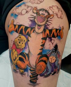 winnie the pooh and tigger tattoo on thigh