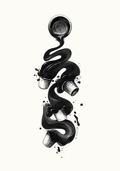 an ink drawing of black and white swirls in the shape of two spirals