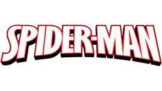 the logo for spider - man is shown in red and black letters on a white background