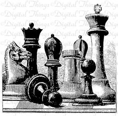 a black and white drawing of chess pieces