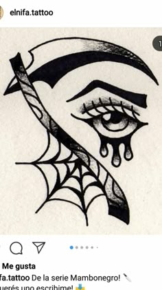 a drawing of a woman's face with a spider web on it