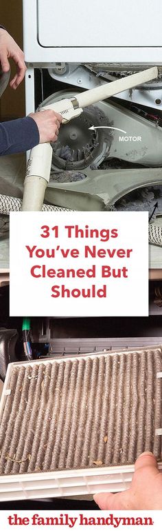 two people working on an air conditioner with the words 31 things you've never cleaned but should