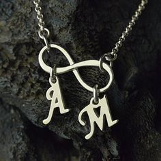 Personalized Infinity Necklace Double Initials Sterling Silver M Name, A And M, Muka Lelaki, Letters Necklace, Infinity Necklace Silver, Drawings For Boyfriend, Futurisme Retro, Infinity Pendant, Butterfly Pendant Necklace